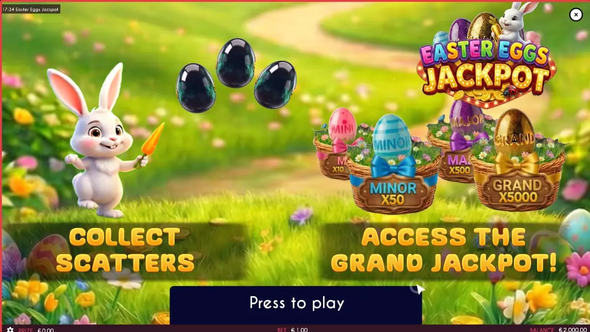 Tampilan visual slot Easter Eggs Jackpot dengan tema musim semi dan telur warna-warni